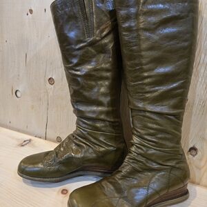 Olive Leather Knee-High Boots